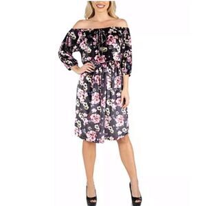 24/7 Floral Off Shoulder Velvet Dress